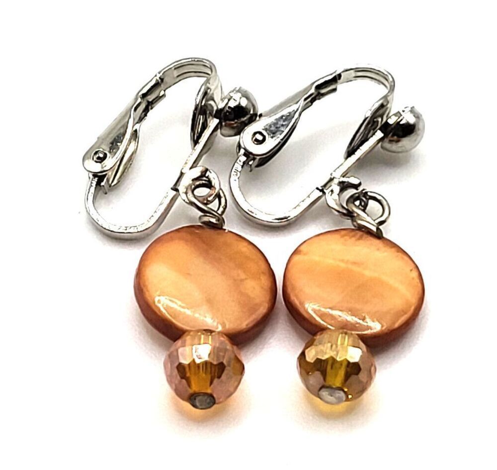 Bohemian Dyed Abalone Clip On Earrings 1.2in long Mother of Pearl